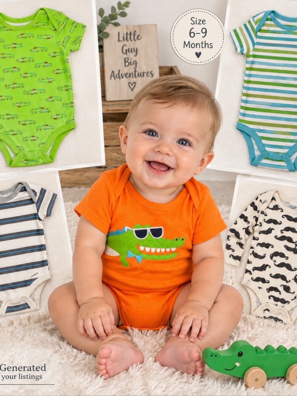 5-pc Bodysuit Lot, 6-9M Boys
